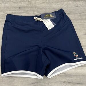 RALPH LAUREN Boys Navy Blue Polo Bear Swim Shorts